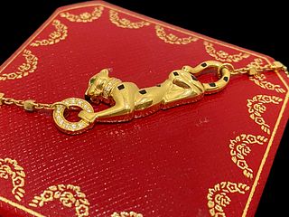 Cartier 18K Yellow Gold black lacquer Diamond tsavorite garnet Necklace