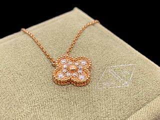 Van Cleef & Arpels 18K Rose Gold & Diamond Vintage Alhambra Pendant