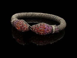 Laura Munder 18K Gold Over 10tcw Diamond & Sapphire Snakes Cuff Bracelet 