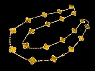 Van Cleef & Arpels Vintage Alhambra Long Necklace 20 motif 18k Yellow Gold Tiger Eye
