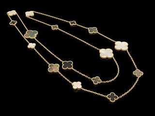 Van Cleef & Arpels Magic Alhambra 18k yellow gold Mother of pearl onyx 16 motif Long Necklace