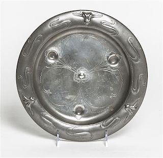 A German Art Nouveau Pewter Plate, Ludwig Lichtinger (1878-1906), Diameter 10 1/8 inches.