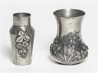 A French Art Deco Pewter Bud Vase, the design by Romain de Tirtoff Erte (Russian, 1892-1990), Height of taller 4 1/2 inches.