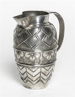 A French Art Deco Pewter Pitcher, Andre Villien, Height 8 1/2 inches.