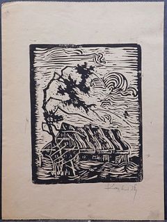 Wassily Kandinsky (German, 1866 - 1944), Attributed: Barn Woodcut