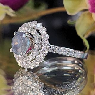 Alluring Alexandrite Double Diamond Halo Ring GIA