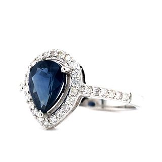 Simply Elegant Blue Sapphire and Diamond Halo Ring