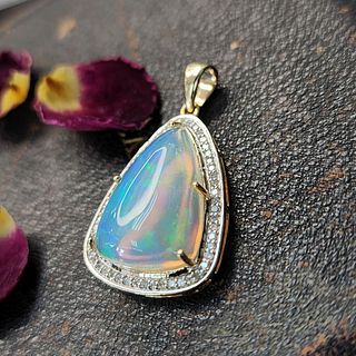 Ethereal Ethiopian Opal and Diamond Halo Pendant