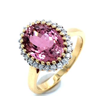 Paradisial Pink Tourmaline and Diamond Halo Ring