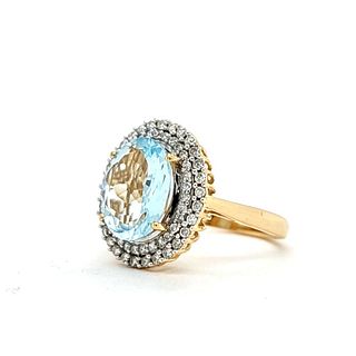 Aquamarine Ring with Tiered Diamond Halo