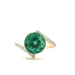 Exquisite Zambian Emerald and Diamond Bypass Ring