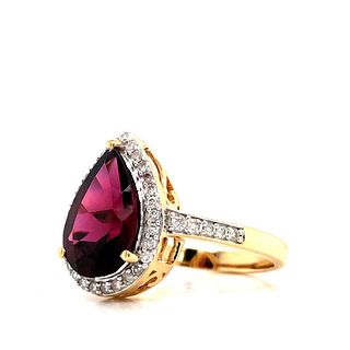 Remarkable Rhodolite Ring with Diamond Halo