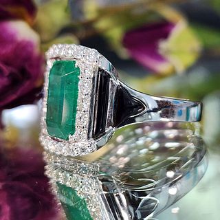 Art-Deco Inspired Emerald, Onyx & Diamond Ring