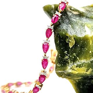 Pear-Shaped Ruby and Diamond Eternity Bracelet