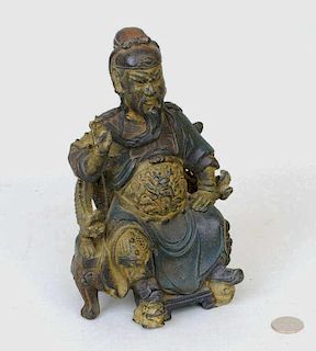 Chinese Parcel Gilt Bronze Seated Figure of Guandi