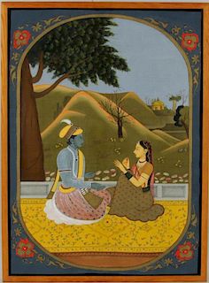Indian Painting Of Radha & Krishna In Grove