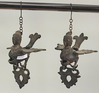 Pair Balinese Bronze Or Copper Hanging Lamps