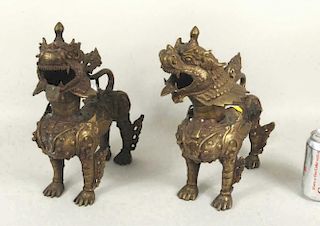 Pair Asian Cast Bronze/Brass Temple Guardians