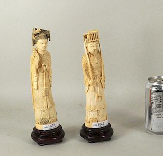 Pr Chinese Carved Ivory Figures, Ex Carnegie Coll.