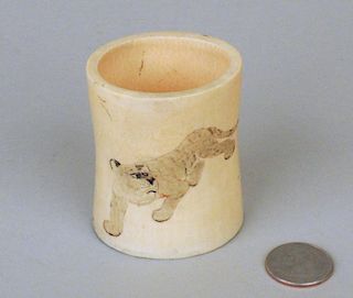 Japanese Ivory Cup, Incised Tiger Motif