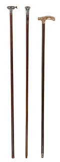Three 19th Century Rosewood Walking Sticks