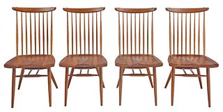 Four George Nakashima Hickory and Cherry Side Chairs