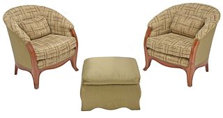Pair of Art Nouveau Upholstered Fruitwood Club Chairs