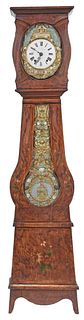 French Painted Wood and Repousse Metal Tall Case Clock