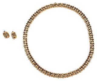 Tiffany & Co. 18kt. Open Basket Weave Choker and "Vannerie" Huggie Earrings