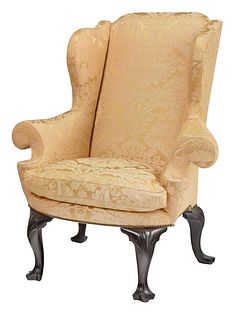 Philadelphia Queen Anne Style Upholstered Mahogany Easy Chair