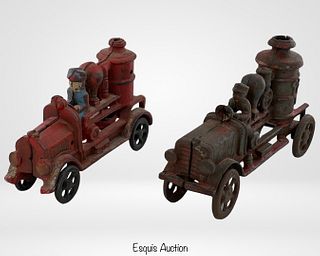 Two Antique Cast Iron Fire Engine Pumper Toys