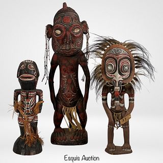 Papua New Guinea- 3 Wood Carved Ancestral Figures