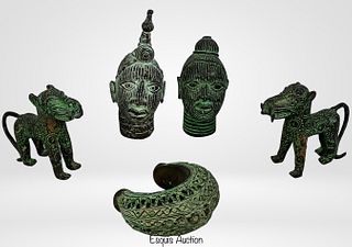 Benin & Nigeria Bronze Figures- Lepards, Heads