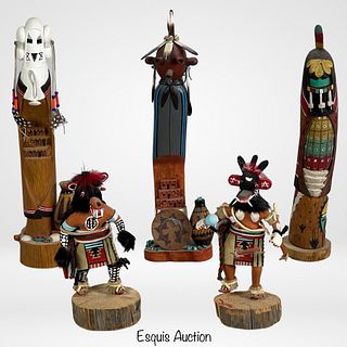 Five Native American Hand Crafted Kachina Dolls