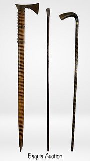 Walking Sticks/ Canes- Sterling Handle, Axe & Cow