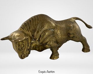 Vintage Solid Brass Charging Bull Figurine