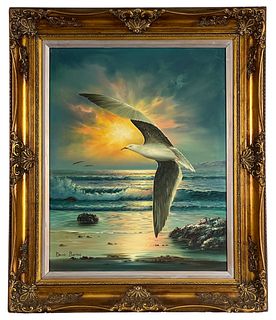 David Burton- Sea Shore with Seagull Oil Painting