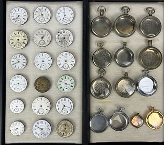 Group of Antique Pocket Watch Movements & Cases