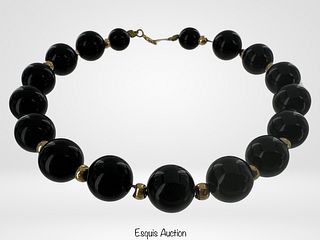 14k Gold & Black Onyx Beads Lady's Bracelet