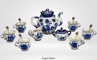 Gzhel Russian Hand Painted Porcelain Tea Set