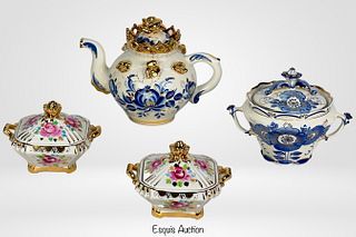 Gzhel Russian Hand Painted Teapot & Sugar Bowls