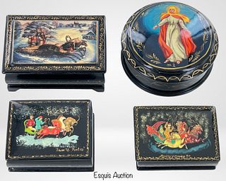 Lot of Vintage Russian Hand Painted Lacquer Boxes