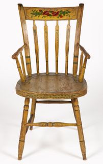 AMERICAN PAINT DECORATED LATE WINDSOR ARM CHAIR