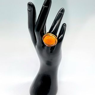 Lalique Orange Crystal 14K Gold Cabochon Ring