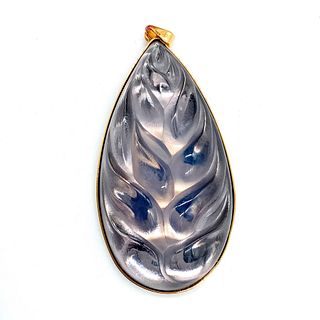 Lalique Crystal Heliconia  Leaf Pendant