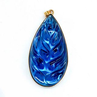 Lalique Crystal Heliconia Blue Leaf Pendant