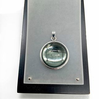 Lalique Sterling Silver Smokey Grey Cabochon Crystal Pendant