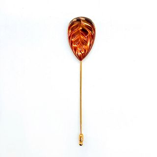 Lalique Crystal Heliconia Brown Leaf Stickpin Brooch 