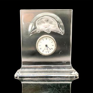 Lalique Crystal Chat Horloge Table Clock