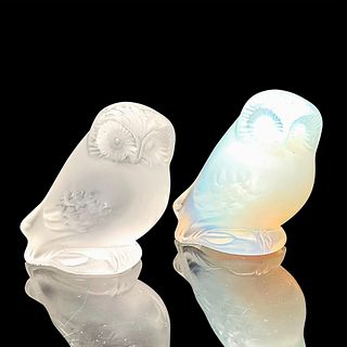 Pair of Lalique Crystal Figurines Standing Owls Nystal